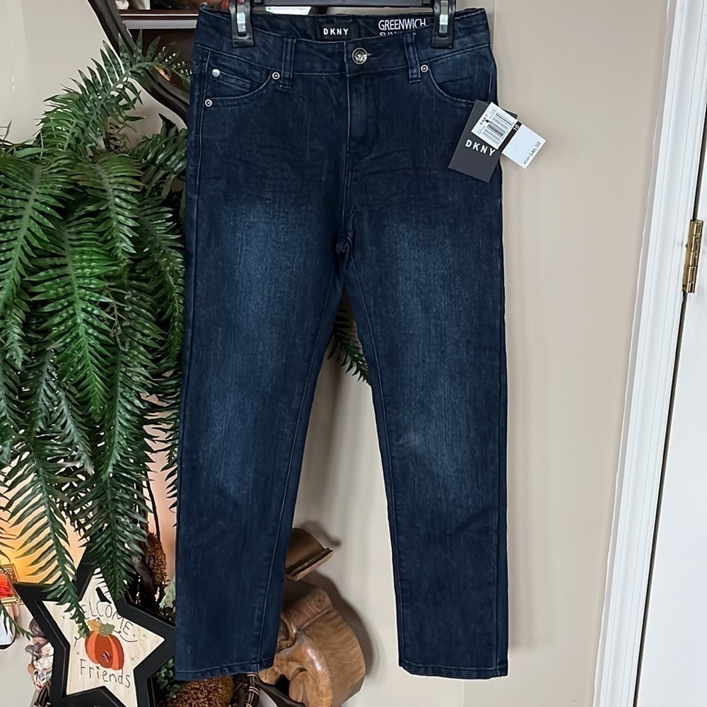 Brand New DKNY Greenwich Slim Dark Wash Boys Denim Blue Black Jeans Adjustable